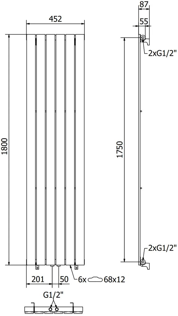 Mexen Boston, vykurovacie teleso 1800 x 452 mm, 888 W, biela, W213-1800-452-00-20