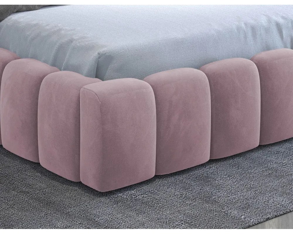 Ružová čalúnená dvojlôžková posteľ s úložným priestorom s roštom 140x200 cm Lamica – ELTAP