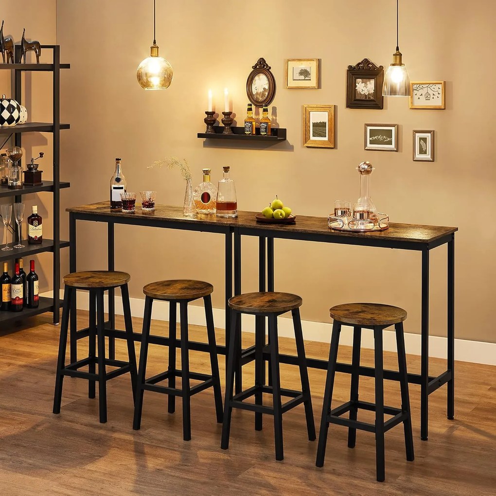 Jedálenský stôl set, barový stôl a barové stoličky, 100x40cm, rustikálna hnedá a čierna farba