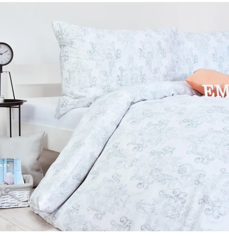 Obliečky Poetics satén sivo-biele EMI, Štandardný set jednolôžko obsahuje 1x 140x200 + 1x 70x90