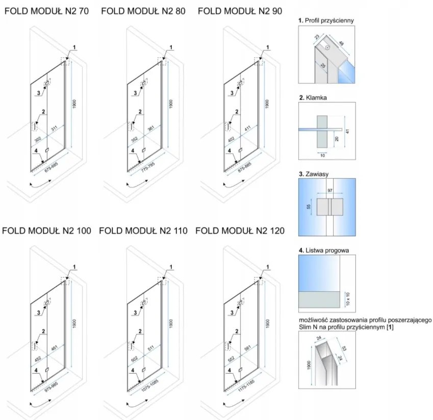 Rea Fold N2, sprchové dvere ku sprchovému kútu Fold 90cm, 6mm číre sklo, chrómový profil, REA-K7442