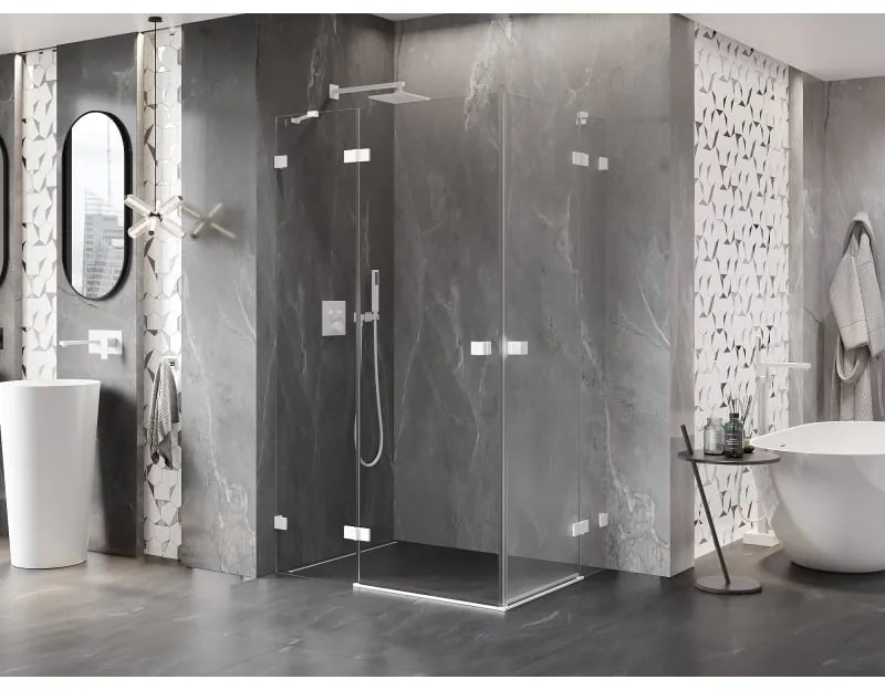 Mexen Lunar Duo, výklopný sprchový kút 100 x 90 cm, 8mm číre sklo, biely profil, 834-100L-090P-20-00