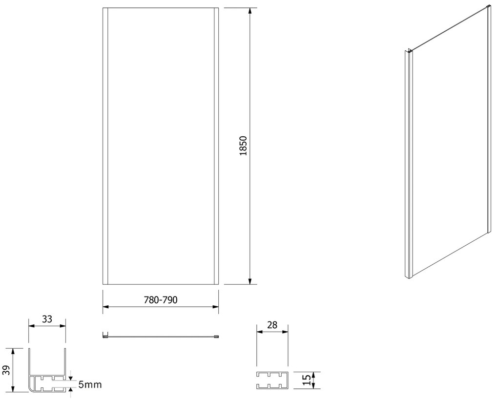 Aqualine Aqualine, AMADEO obdĺžniková sprchová zástena 1100x800mm L/P varianta, sklo Brick, BTS110BTP80