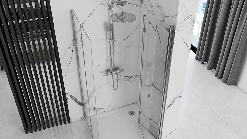 Rea Fold N2, sprchový kút so skladacími dverami 120(dvere) x 100(dvere), 6mm číre sklo, chrómový profil, KAB-00017