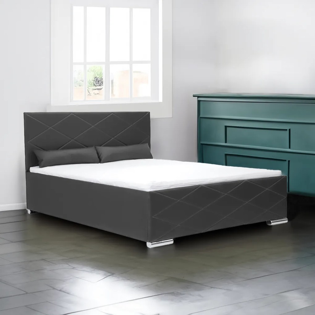Čalúnená posteľ s úložným priestorom a matracom KRE 160 x 200 cm Tmavošedá