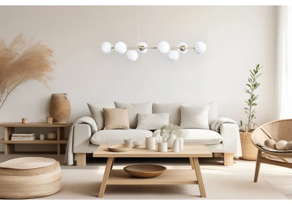 Závesné svietidlo Florence, 8x biele sklenené tienidlo, g/be