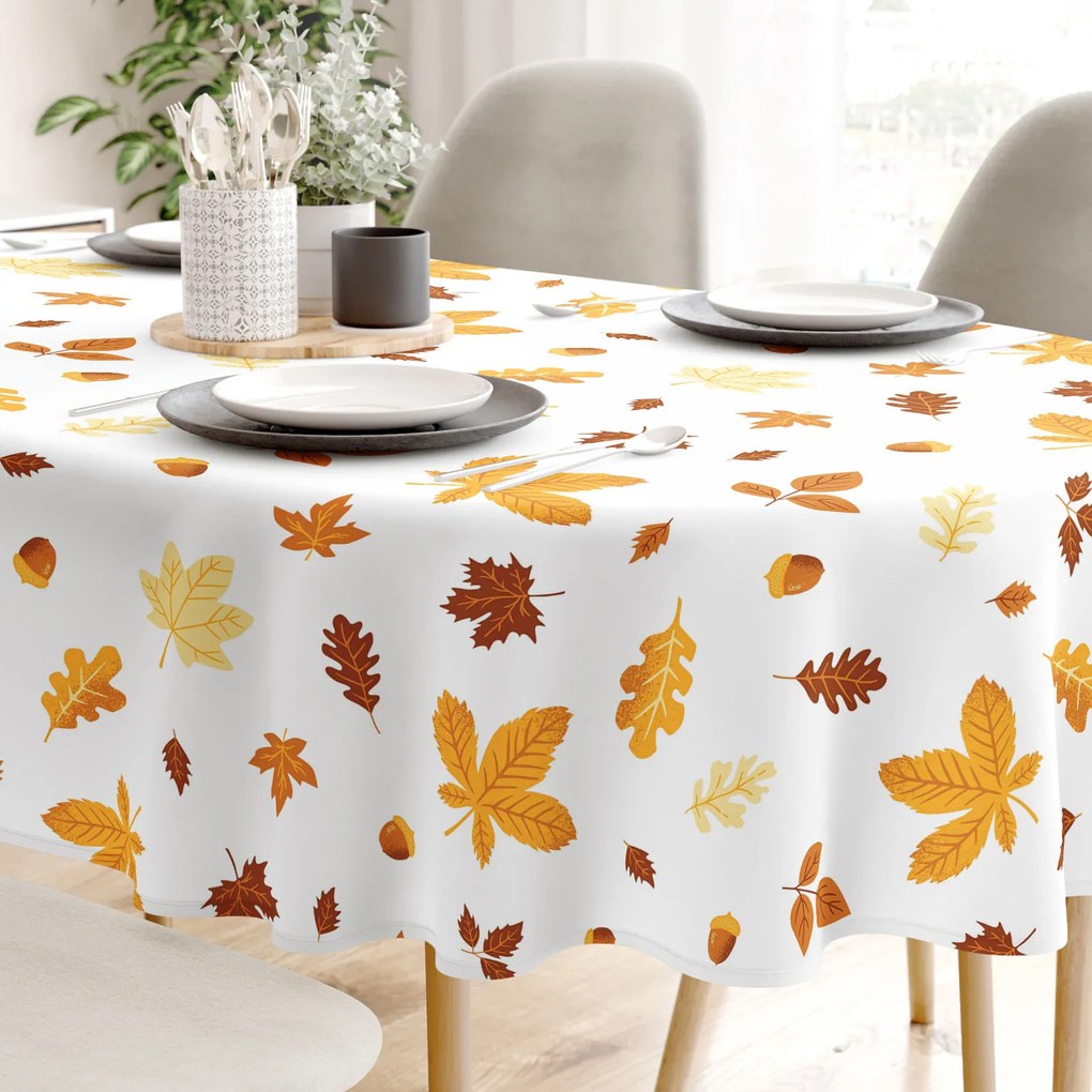 Goldea oválny obrus 100% bavlnené plátno - jesenné listy 140 x 220 cm