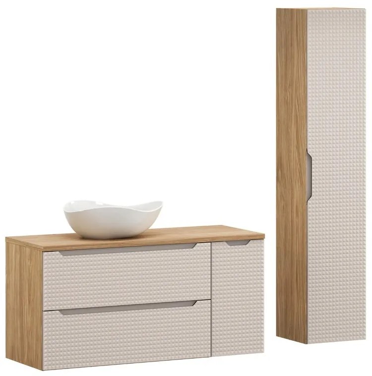 Kúpeľňová zostava Luxor Béžový oblak so skrinkami a umývadlom 120 cm dub olejovaný/béžová