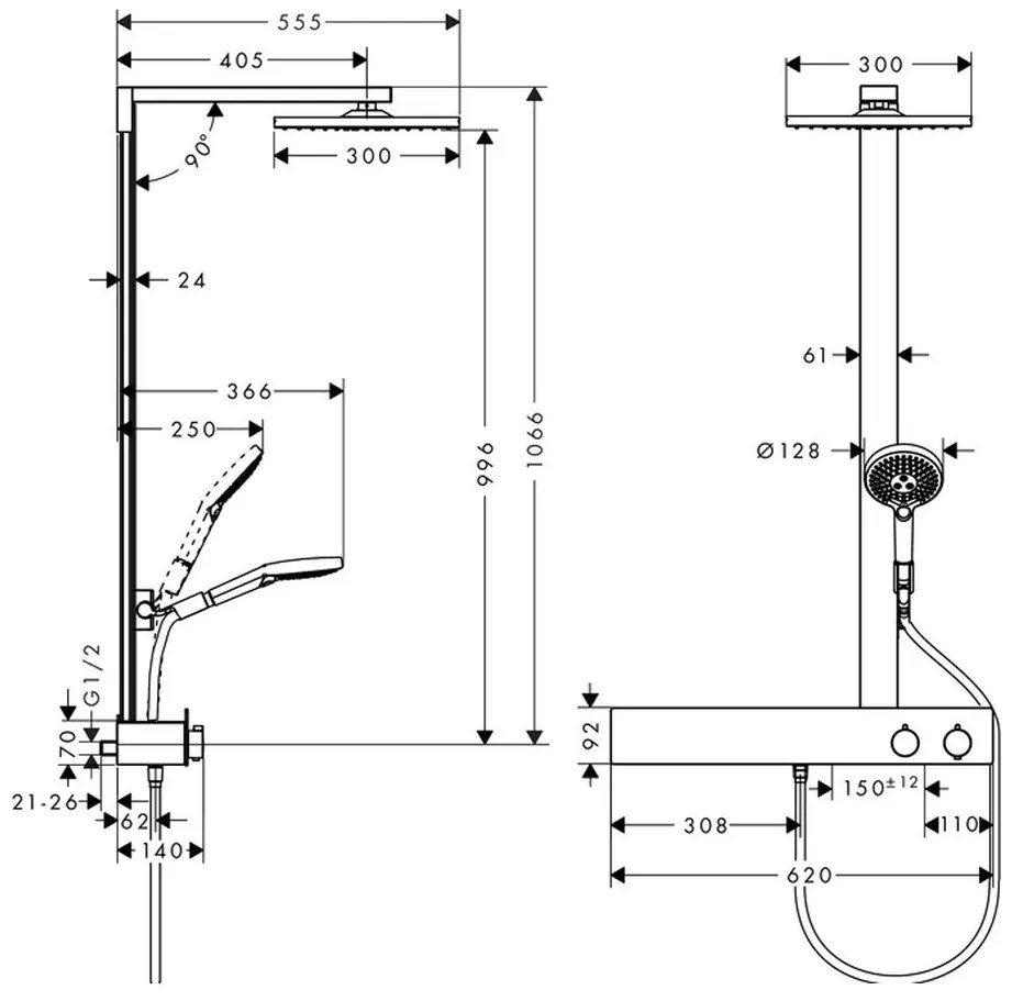 Hansgrohe Raindance E, Showerpipe 300 1jet s termostatom ShowerTablet 600, chrómová, HAN-27363000