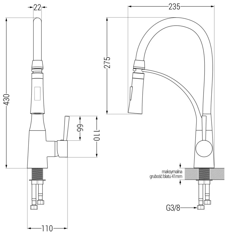 Mexen Vito, 1-komorový granitový drez 490x520x210 mm a drezová batéria Aster, čierna, 6503-77-73450-57-B