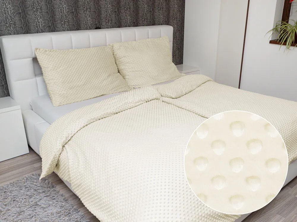 Biante Hrejivé posteľné obliečky Minky 3D bodky MKP-014 Krémové Jednolôžko 140x200 a 70x90 cm