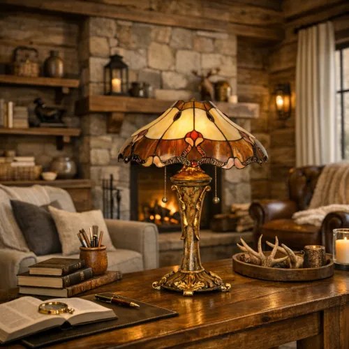 Rustikálna lampa Tiffany štýl stolová UNIQUE Ø 40*53 CM
