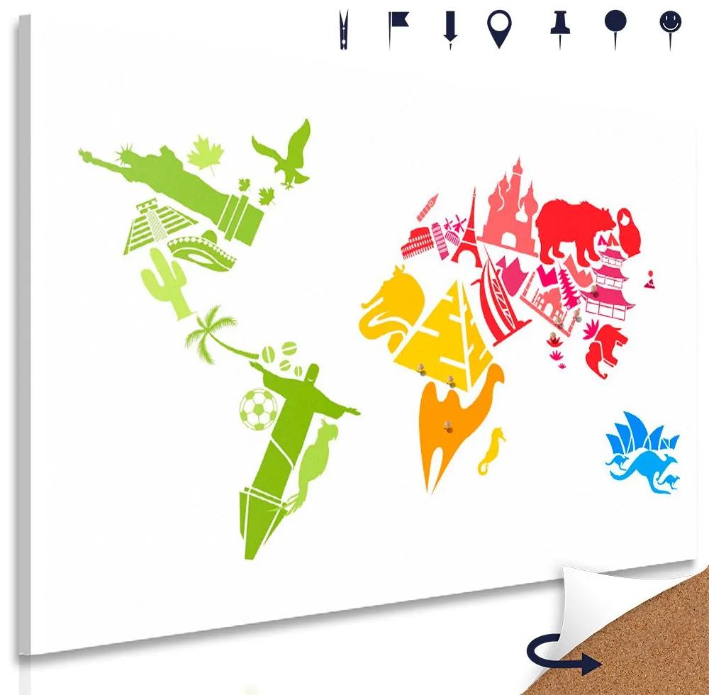 Obraz na korku mapa so symbolmi kontinentov