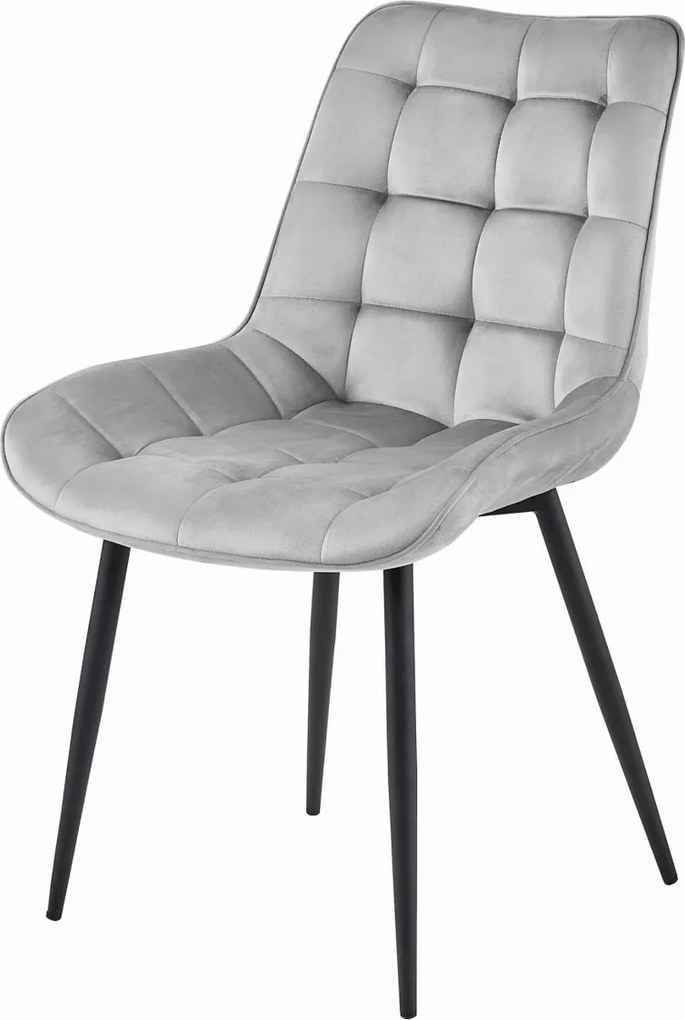 Svetlosivá zamatová stolička BERA s čiernymi nohami