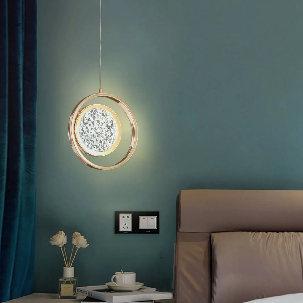 Toolight Toolight, krištáľové závesné svietidlo 8W, 3000K, 500lm, LHJ106-1CP, ružové zlato, OSW-50070