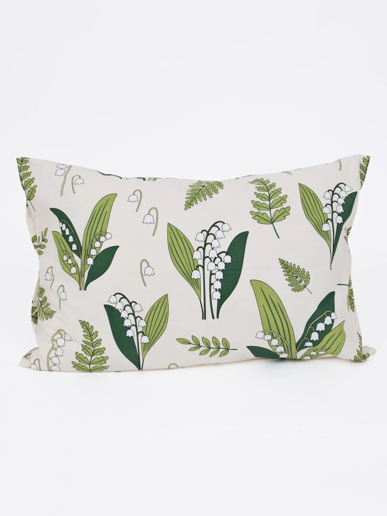 Bavlnená obliečka na vankúš Renforcé 50 × 70 cm - Konvalinky prírodné