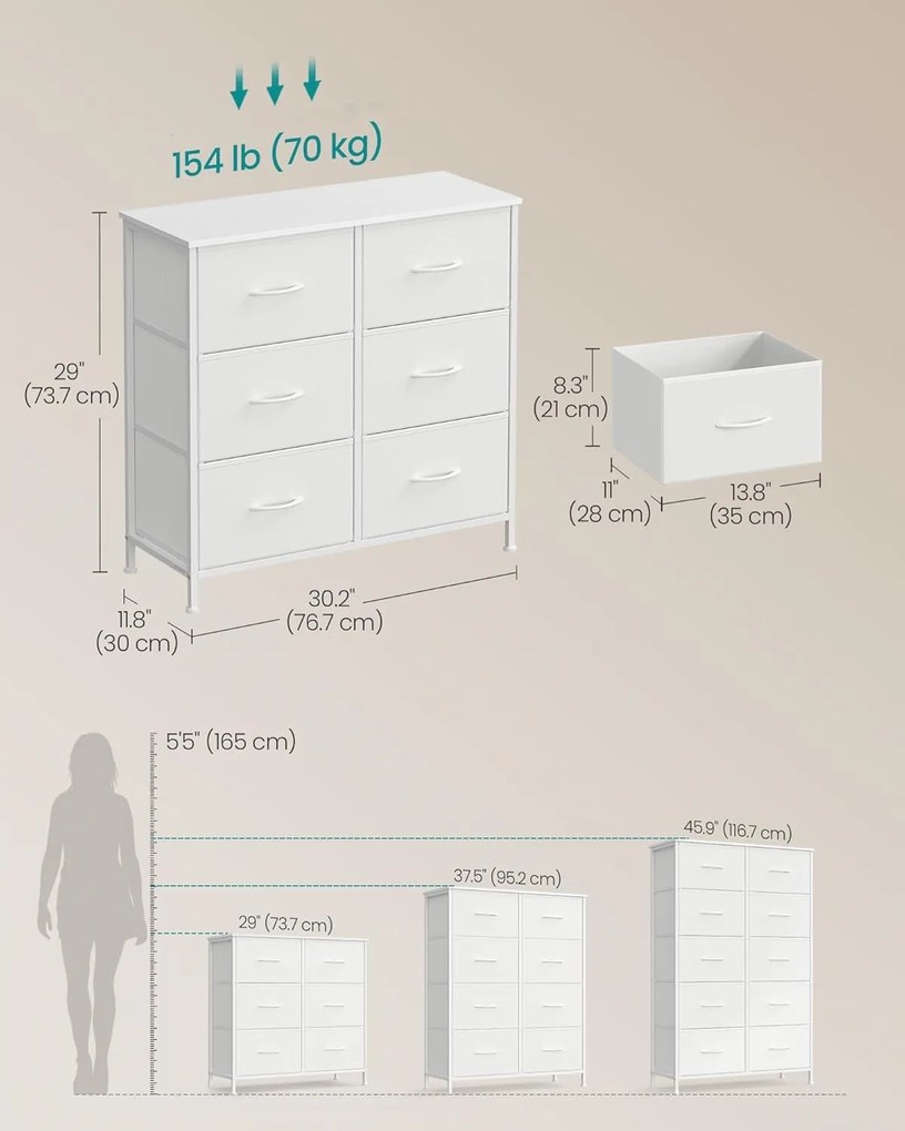 Komoda s látkovými zásuvkami Dopi 76,7 cm biela