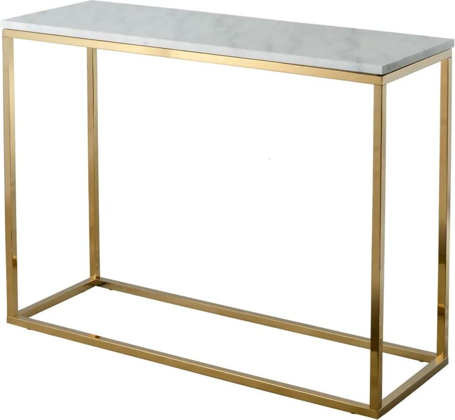 Biely mramorový konzolový stolík s podnožím v zlatej farbe RGE Marble, dĺžka 100 cm