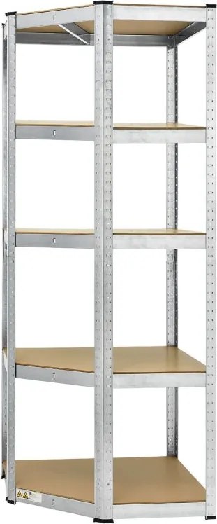 Kovový rohový regál 180x70x40-70 cm, 5 políc, nosnosť 875 kg