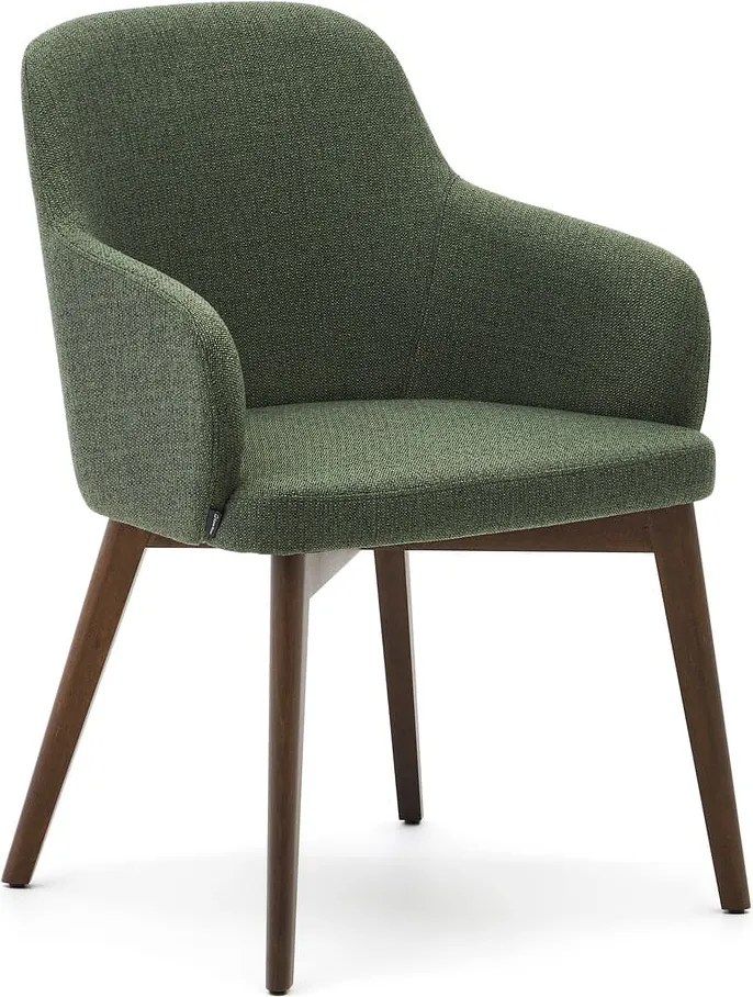 Tmavozelené čalúnené jedálenské kreslo s podrúčkami Nelida – Kave Home