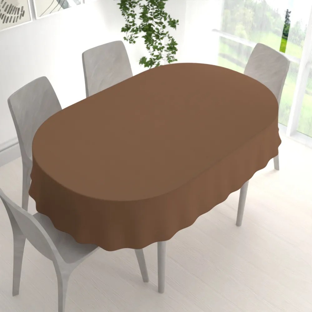 Biante Veľký oválny bavlnený saténový obrus ST-013 Svetlo hnedý 160x220 cm