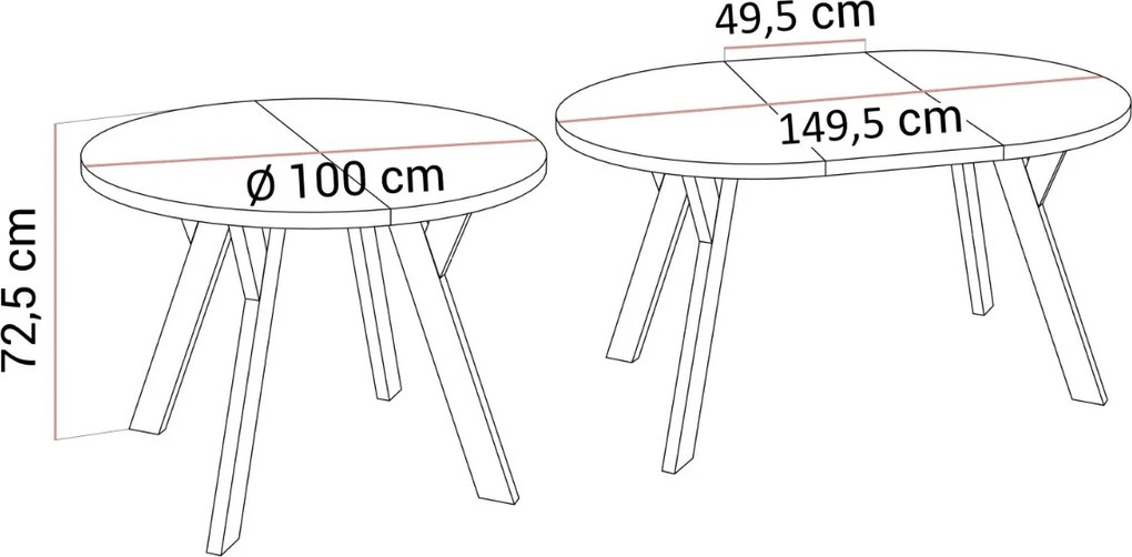 OKRÚHLY ROZKLADACÍ JEDÁLENSKÝ STÔL EWALD KAŠMÍR LESK + ČIERNE NOHY 100/140 cm