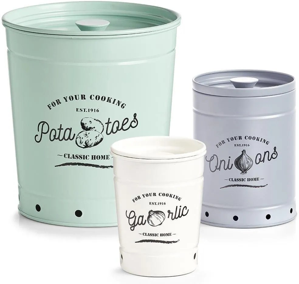 Zeller Present 2. akosť - Plechová dóza na cesnak, s vetraním, biela RETRO