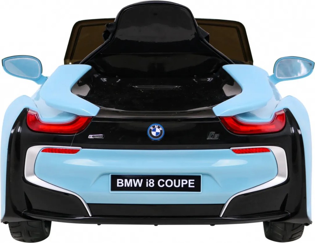 Ramiz BMW I8 Lift Battery Car Modrá + diaľkové ovládanie + pomalý štart + 3-bodové pásy + MP3 USB + LED