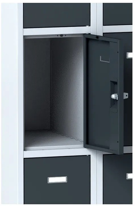 Alfa 3 Šatníková skrinka S6 na sokli s úložnými boxami, 8 boxov, 1920 x 600 x 500 mm, otočný zámok, oranžové dvere