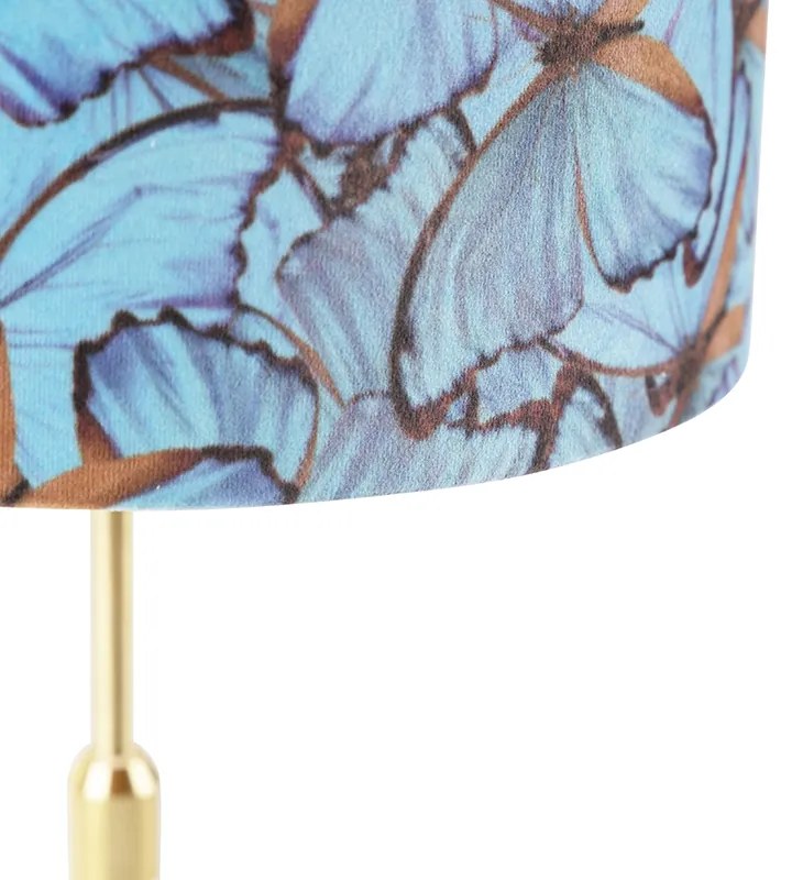 Stolná lampa zlatá/mosadzná s tienidlom z zamatu s motívom motýľov 25 cm - Parte