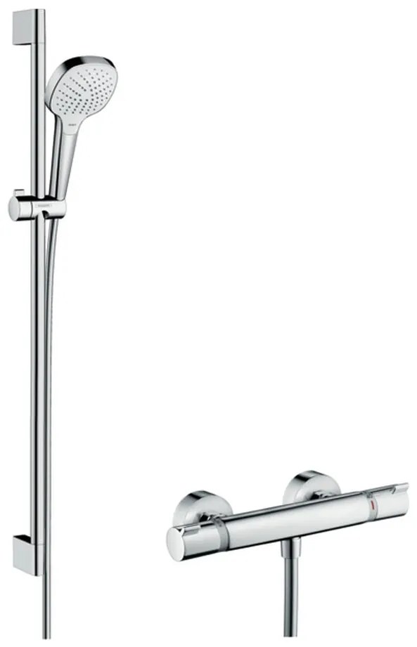 Hansgrohe Croma Select E, sprchová súprava Vario s termostatom Ecostat Comfort a sprchovou tyčou 90 cm, biela/chrómová, HAN-27082400