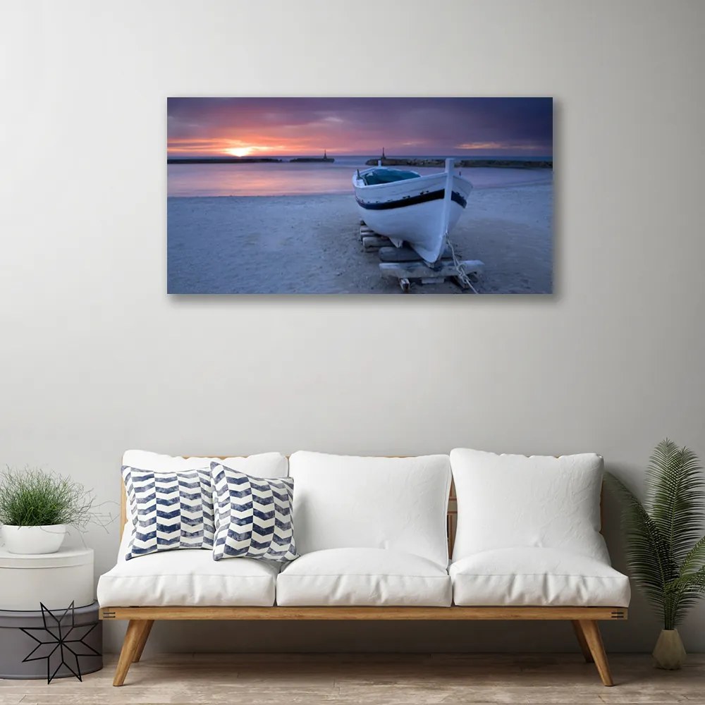 Obraz Canvas Loďka pláž slnko krajina 140x70 cm