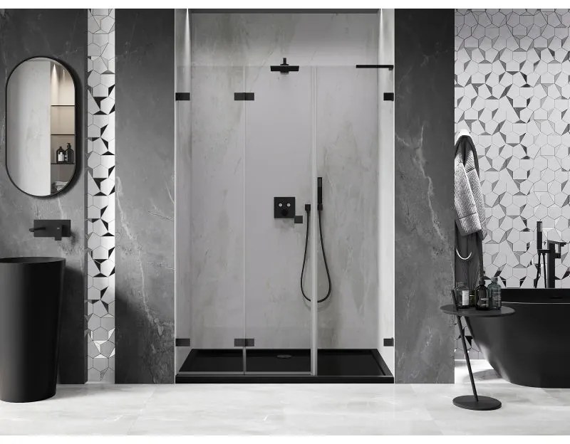 Mexen Lunar-F, L skladacie ľavé sprchové dvere 135 cm, číre sklo, čierny profil, 836SL-135-050-70-00-L