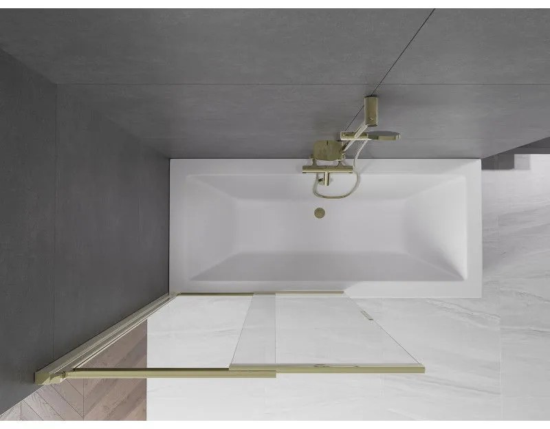 Mexen Fox, 2-krídlová vaňová zástena 100x150 cm, 5mm číre sklo, zlatý lesklý profil, 891-100-002-50-00