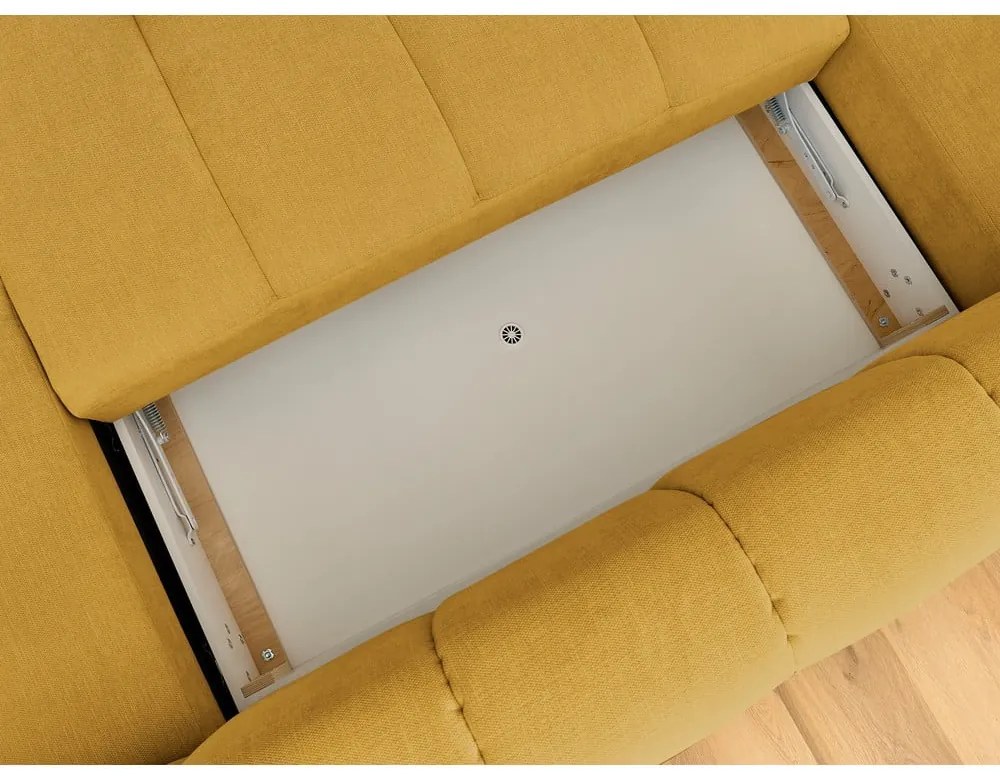 Rozkladacia/s úložným priestorom rohová pohovka v horčicovej farbe (ľavý roh/do tvaru "U") Fuji – Bobochic Paris