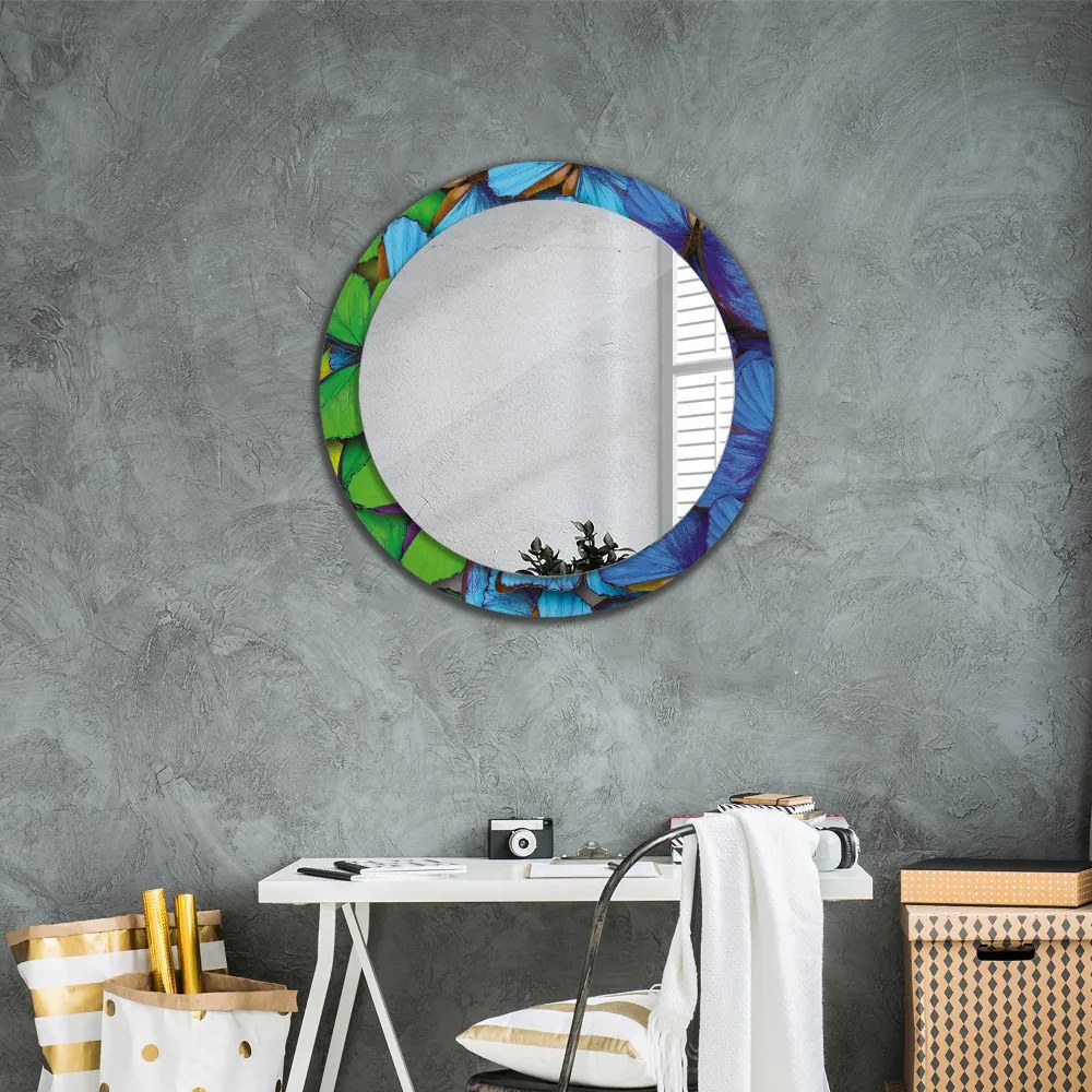 Okrúhle ozdobné zrkadlo Modrý a zelený motýľ fi 80 cm