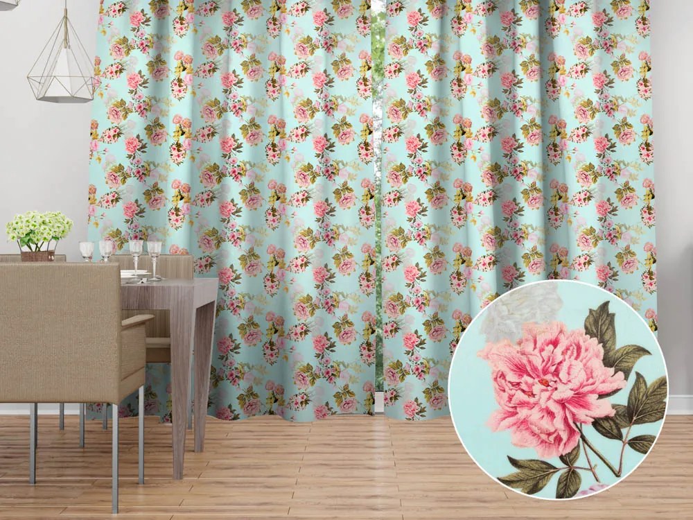 Biante Zamatový záves Tamara TMR-038 Ružová záhrada na svetlo modrom 135x210 cm