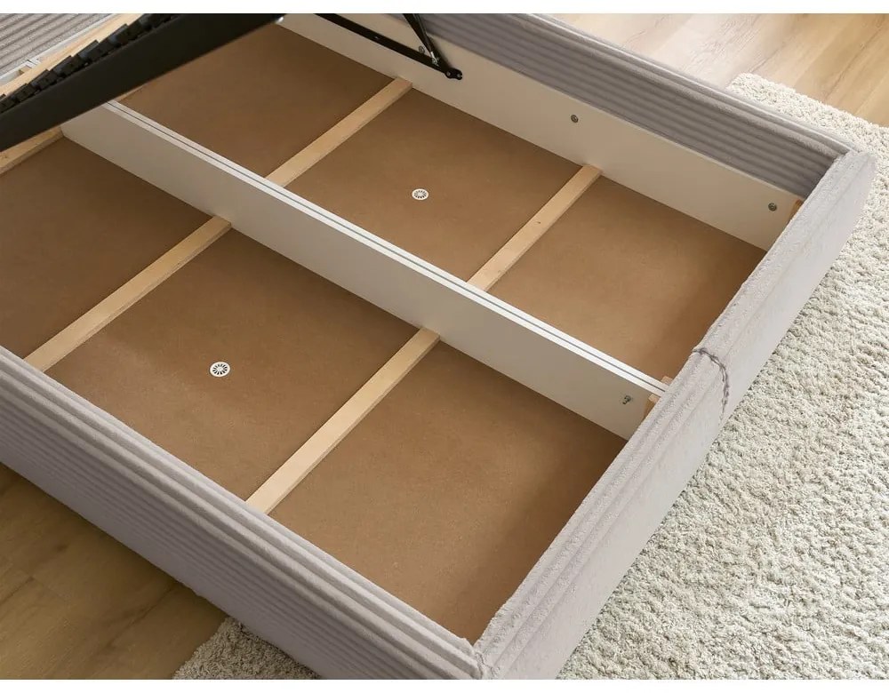 Béžová čalúnená dvojlôžková posteľ s úložným priestorom a roštom 180x200 cm Jade – Bobochic Paris