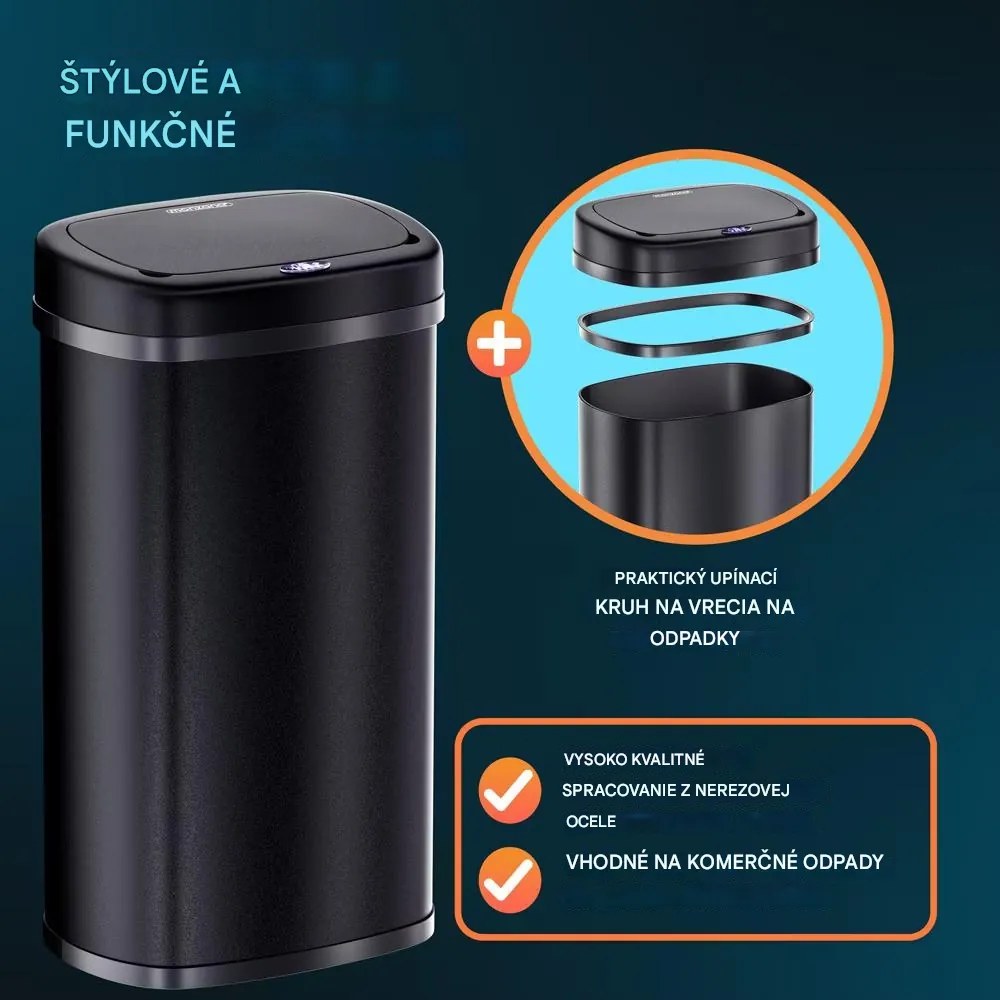 InternetovaZahrada Bezdotykový hranatý odpadkový kôš s USB 50 L - čierny