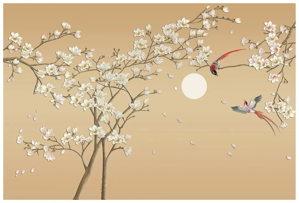 Samolepiaca tapeta vtáčiky na konári stromu