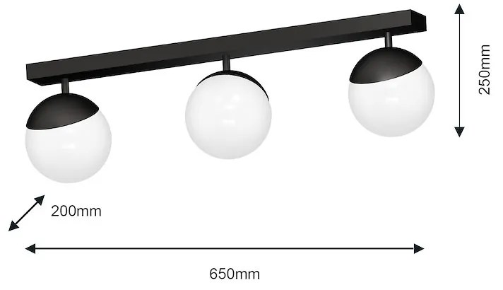 Stropné svietidlo Sfera, 3x biele sklenené tienidlo, b