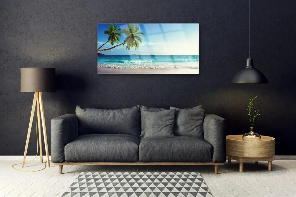 Skleneny obraz More pláž palma krajina 125x50 cm