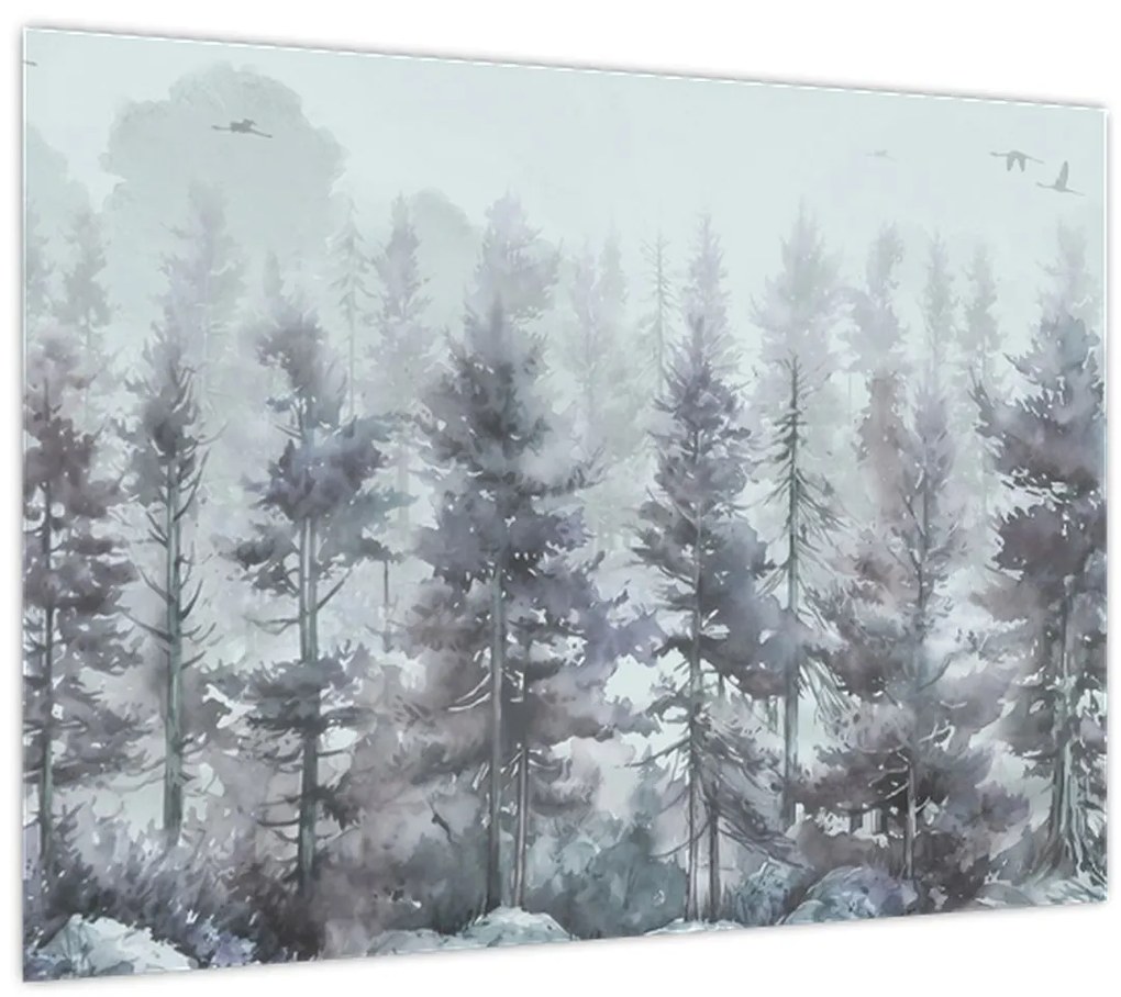 Sklenený obraz - Borovicový les II., aquarel (70x50 cm)