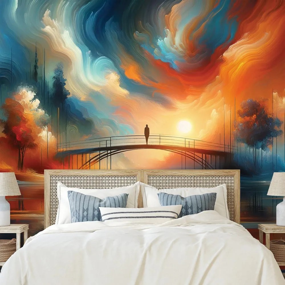 Tapeta farebný západ slnka nad mostom