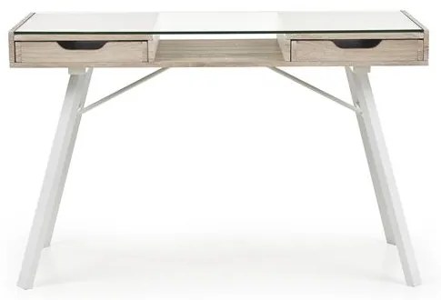 PISACÍ STÔL BASILE DUB SONOMA BIELY + SKLO 120 cm