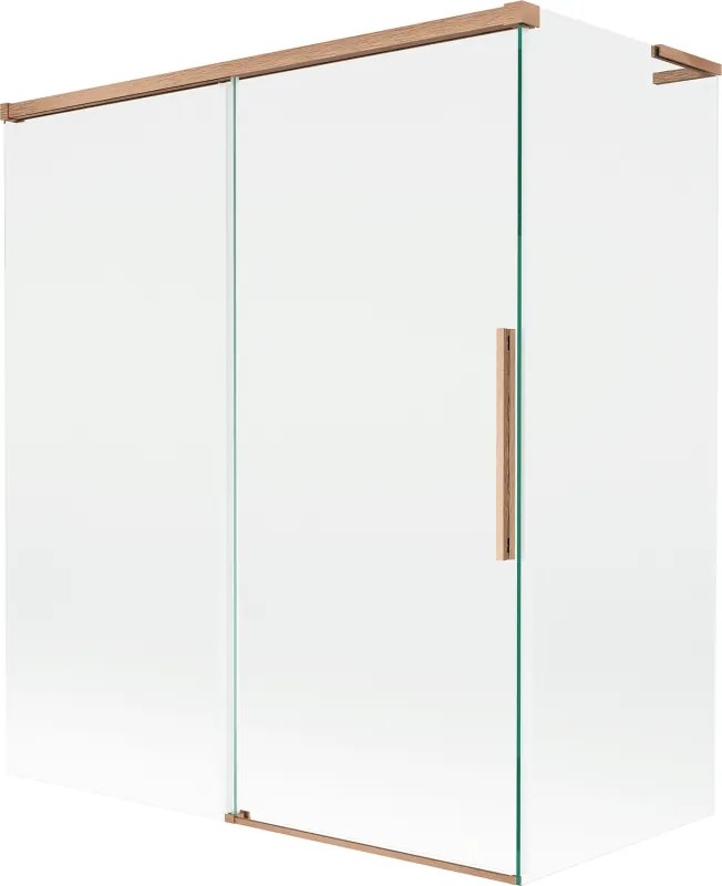 Mexen Rox, L posuvná 2-krídlová vaňová zástena 140 + 70 x 150 cm, 8mm číre sklo, medený matný profil, 8C9L-140-070-65-00