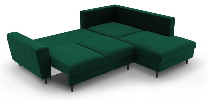 Zelená zamatová rozkladacia/s úložným priestorom rohová pohovka (pravý roh/do L) Kyoto – Cosmopolitan Design