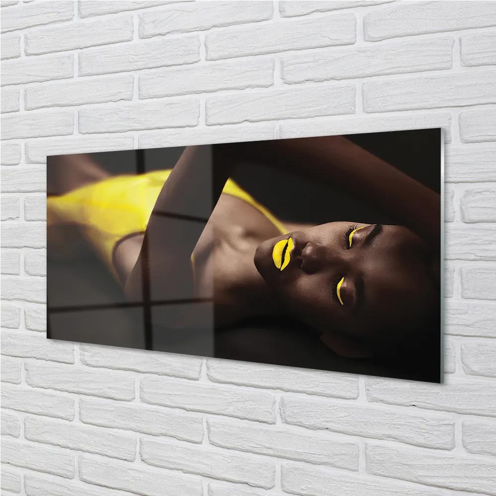 Nástenný panel  Žena žltá ústa 100x50 cm