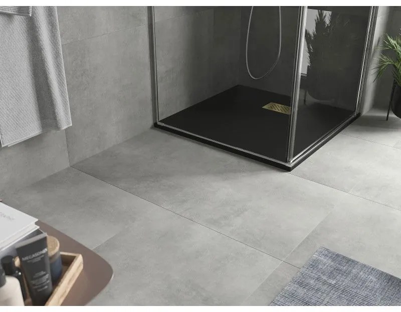 Mexen Hugo, štvorcová sprchová vanička SMC 90 x 90 cm, čierna, zlatá krytka, 42709090-G