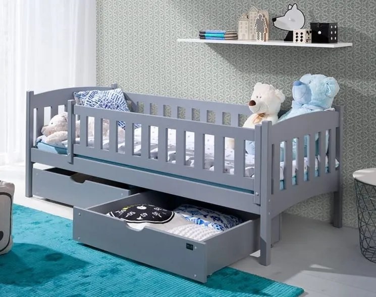 Detská posteľ z masívu GANDALF so šuplíkmi - 200x90 cm - ŠEDÁ